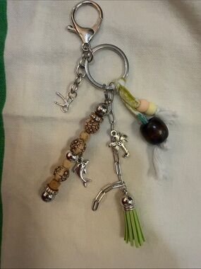 Beaded Tassel Keychain Charm in Green and Natural Tones